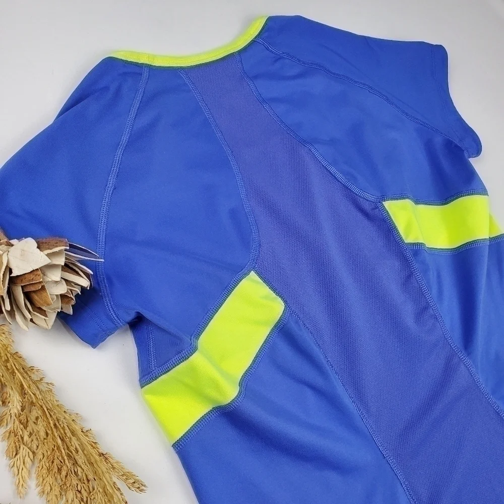 NIKE Tennis Dry Fit Top, Blue Neon Green Shirt  Lg